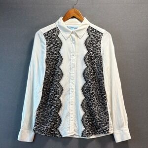 Draper James White Lace Panel Button Down Long Sleeve Shirt - Size 8